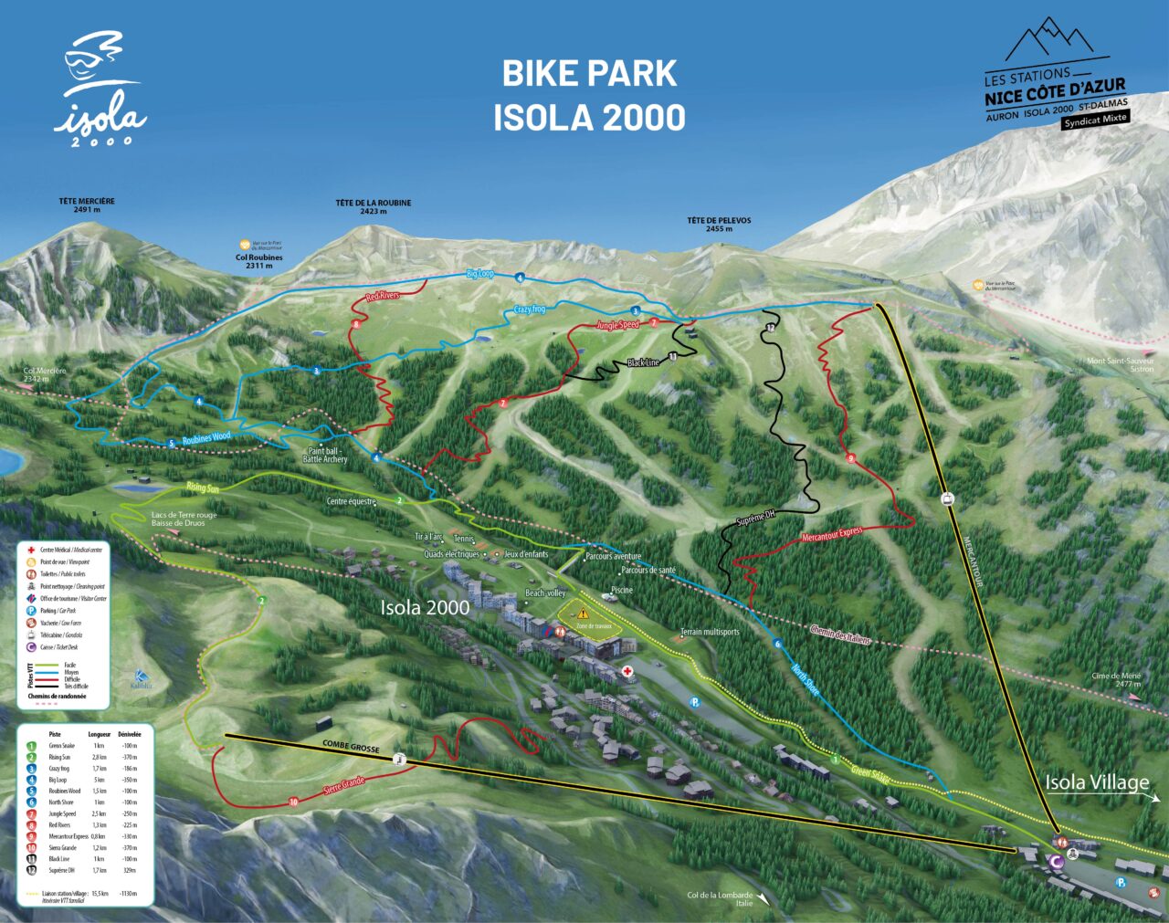 Plan du Bike Park VTT de Isola 2000